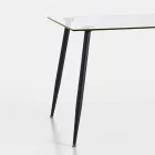 Modern Design Dining Table in Tempered Glass and Black Metal - Foulard Viadurini
