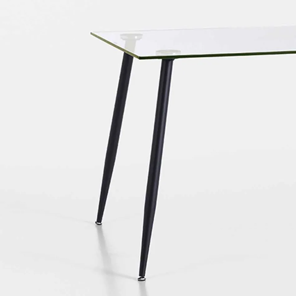 Modern Design Dining Table in Tempered Glass and Black Metal - Foulard Viadurini