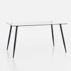 Modern Design Dining Table in Tempered Glass and Black Metal - Foulard Viadurini