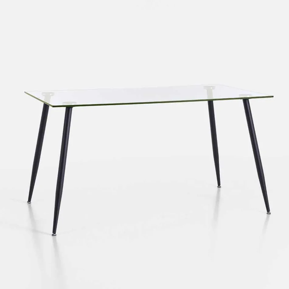 Modern Design Dining Table in Tempered Glass and Black Metal - Foulard Viadurini