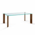 Luxury Dining Table Glass Top and Wooden Legs 4 Sizes - Kuduro Viadurini