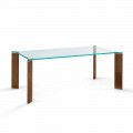Luxury Dining Table Glass Top and Wooden Legs Made in Italy - Kuduro