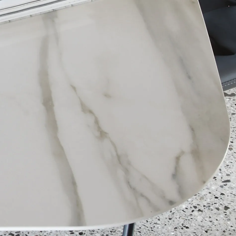 Elliptical Dining Table in Steel and Polished Ceramic Florim - Gelsino Viadurini