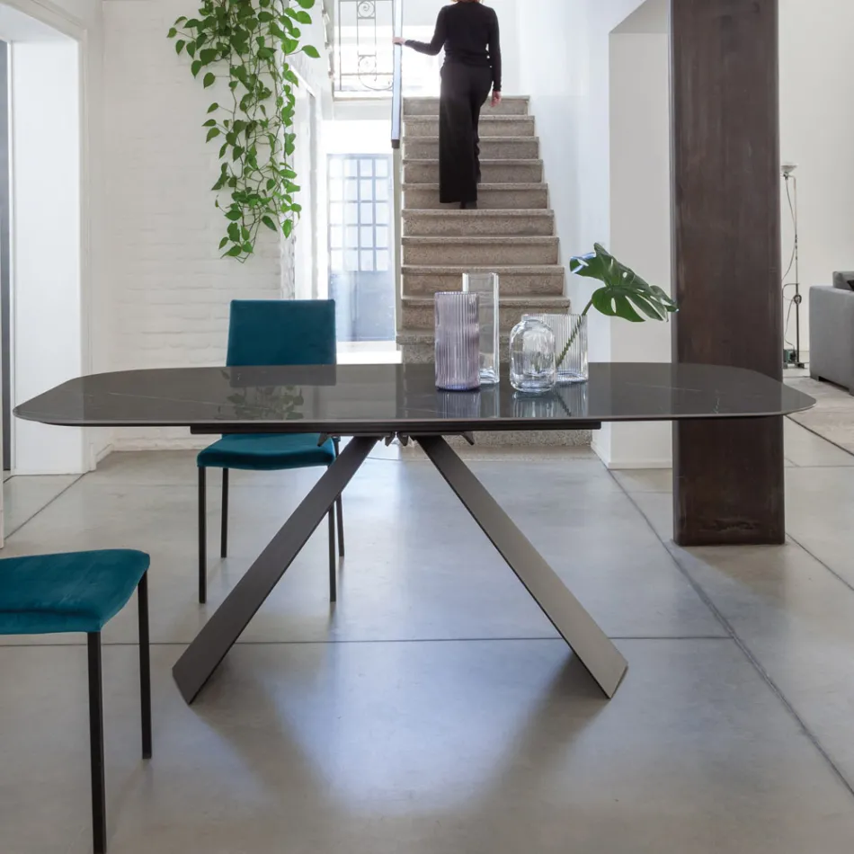 Elliptical Dining Table in Steel and Polished Ceramic Florim - Gelsino Viadurini