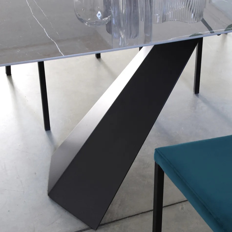 Elliptical Dining Table in Steel and Polished Ceramic Florim - Gelsino Viadurini