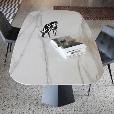 Elliptical Dining Table in Steel and Polished Ceramic Florim - Gelsino Viadurini