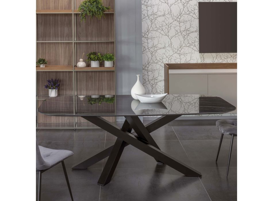 Elliptical Dining Table in Ceramic and Aluminum - Yamir Viadurini