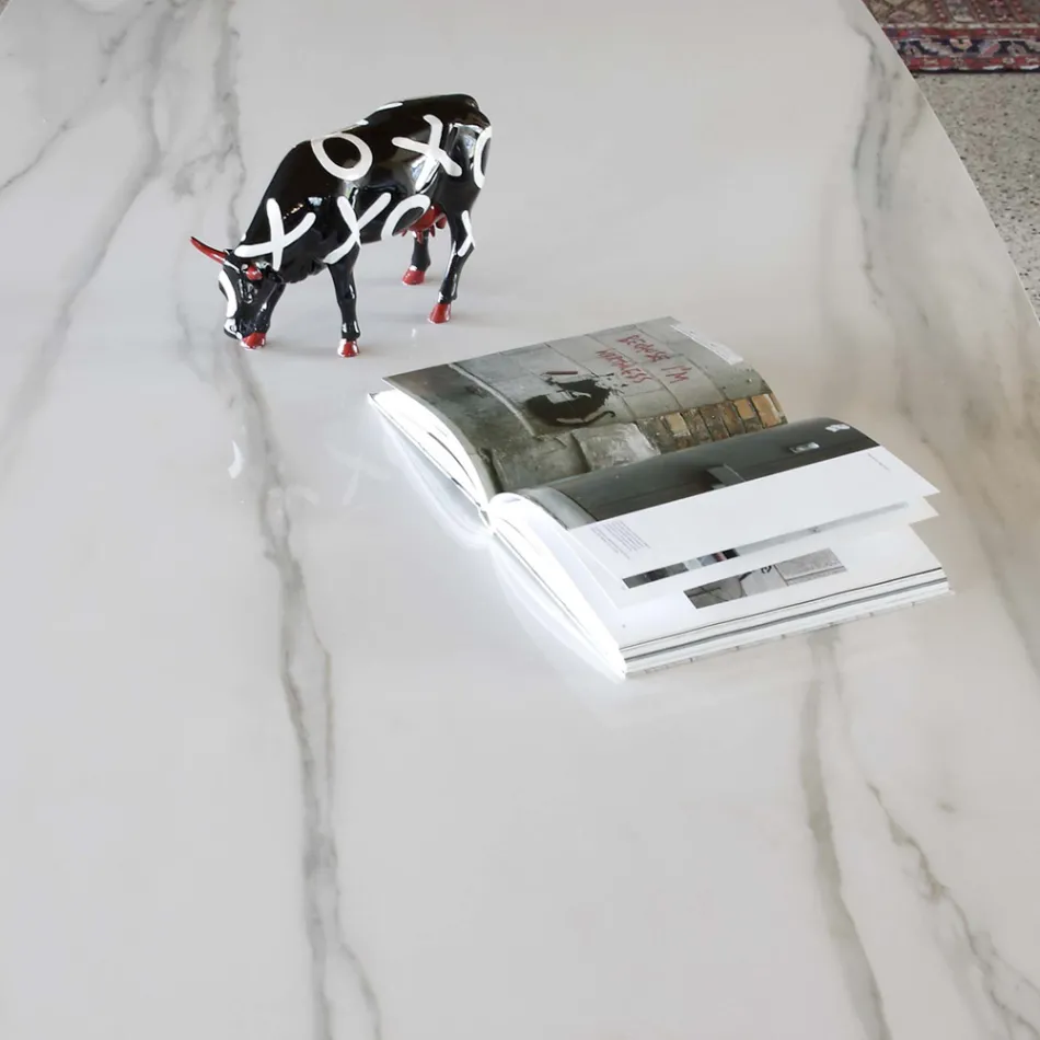 Elliptical Dining Table in Ceramic and Aluminum - Yamir Viadurini