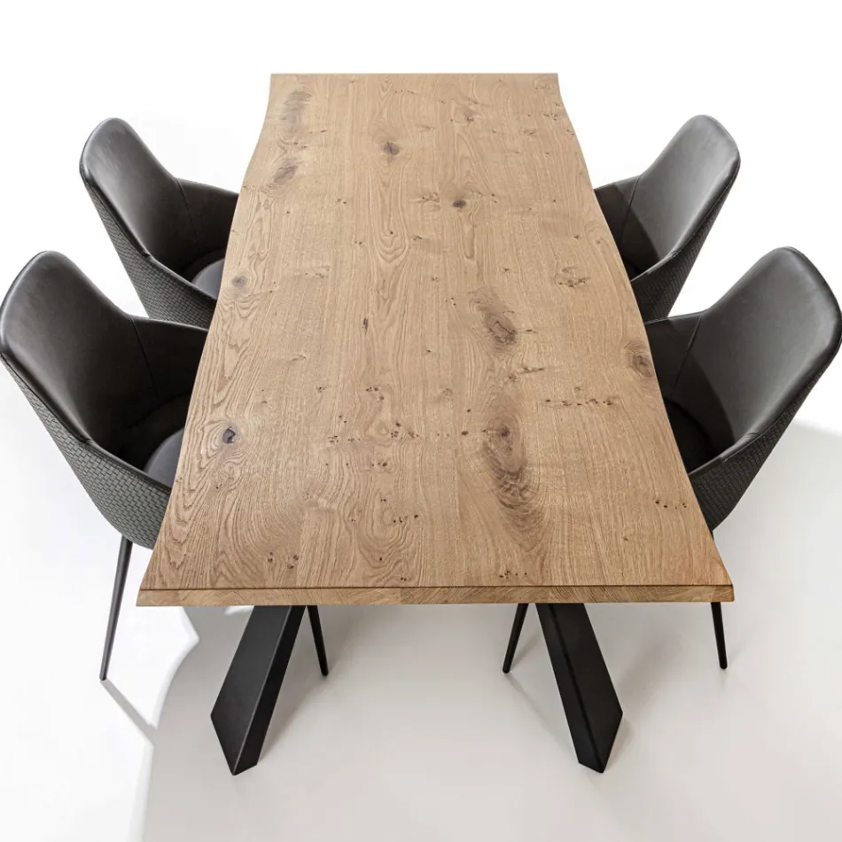 Fixed Dining Table Metal Base and Oak Veneered Top - Termoli Viadurini