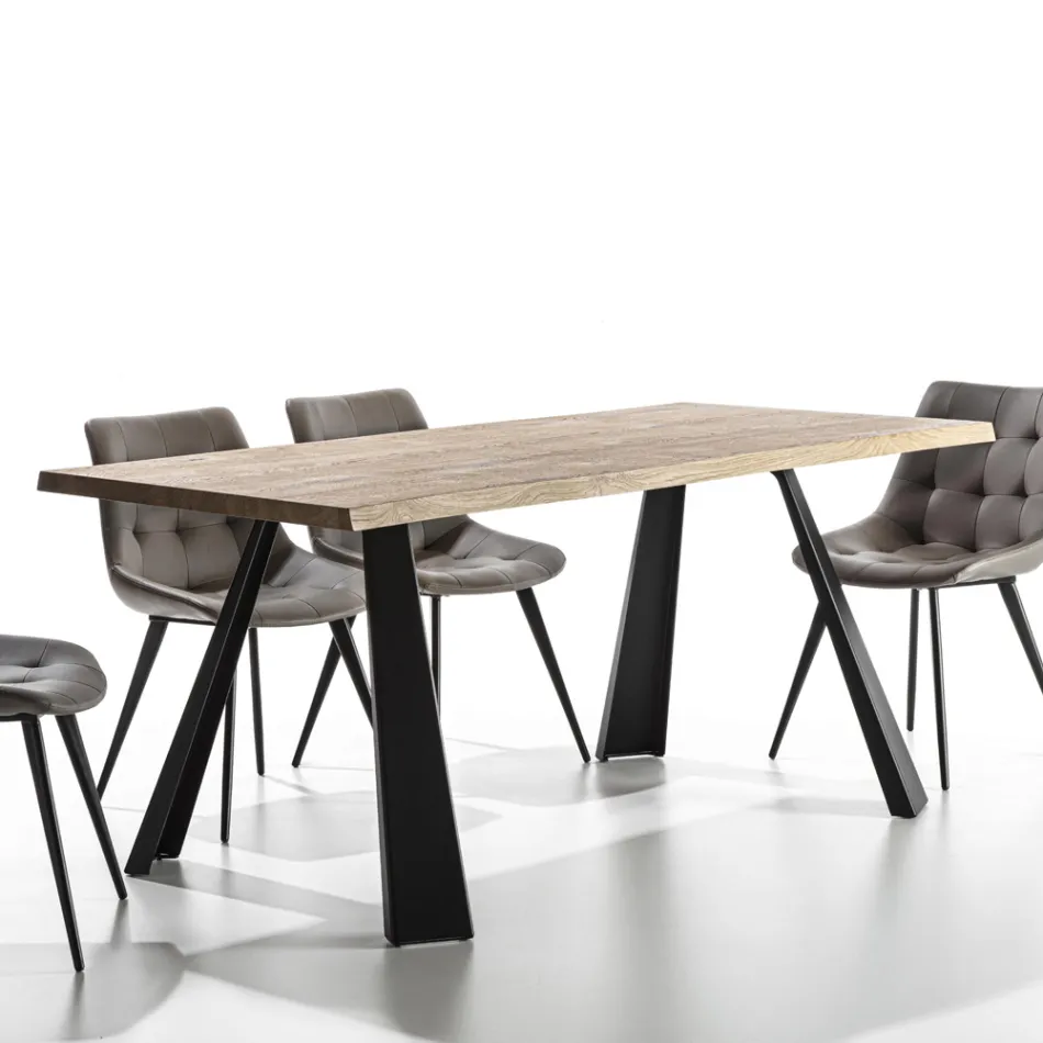 Fixed Dining Table Metal Base and Oak Veneered Top - Termoli Viadurini