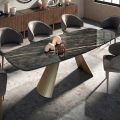 Fixed Dining Table with Ceramic Barrel Top Made in Italy - Glasses