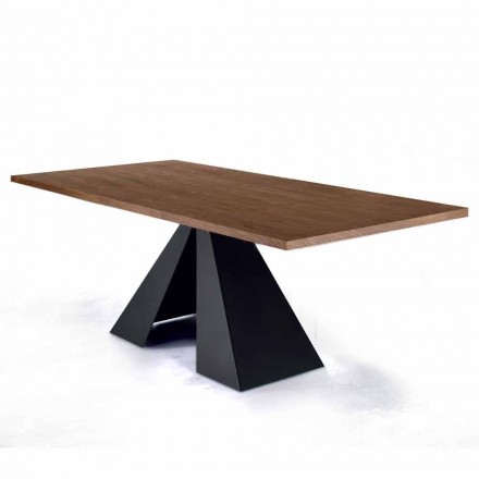 Veneered Dining Table with Steel Base Made in Italy - Dalmatian Viadurini
