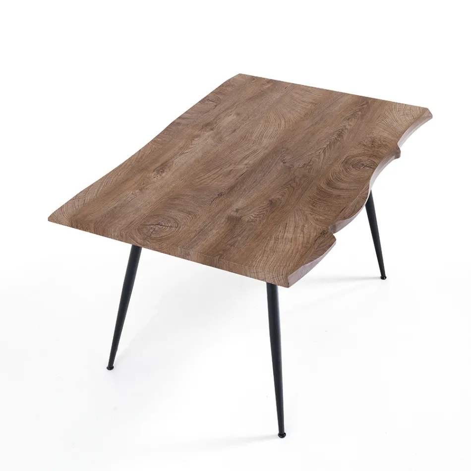 Steel Dining Table with Mdf Top in Oak Finish - Gherardo Viadurini