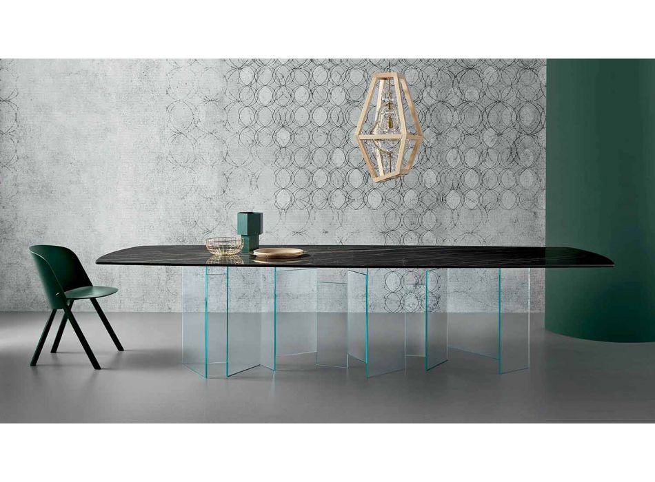 Ceramic Dining Table and Extralight Glass Base Made in Italy - Random