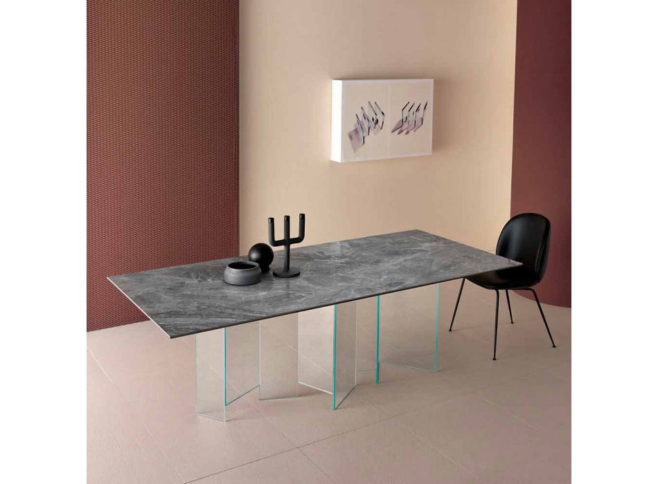 Ceramic Dining Table and Extralight Glass Base Made in Italy - Random