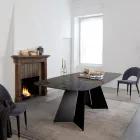Dining Table in Florim Thunder Night Polished Ceramic and Steel - Medunotav Viadurini