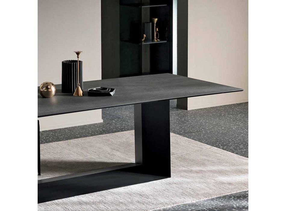 Anthracite Savoy Stone Ceramic Dining Table Made in Italy - Dark Brown