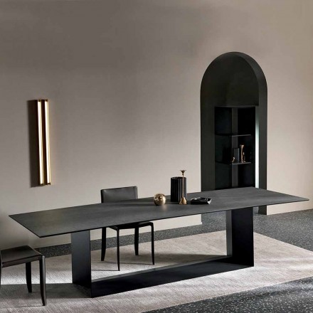 Anthracite Savoy Stone Ceramic Dining Table Made in Italy - Dark Brown Viadurini