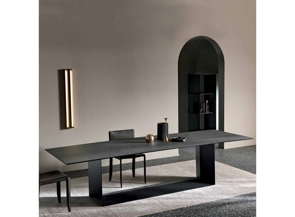 Anthracite Savoy Stone Ceramic Dining Table Made in Italy - Dark Brown