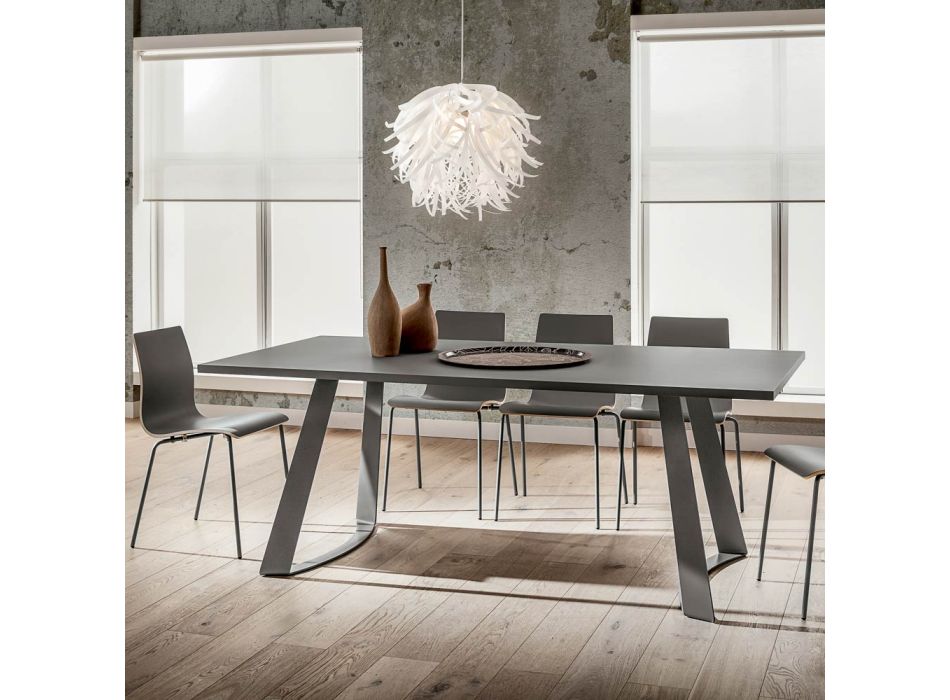 Luxury Fenix and Metal Dining Table Made in Italy - Pinocchio Viadurini