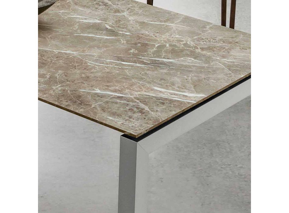 Dining Table in Hpl Marble and Aluminum Effect Made in Italy - Monolith Viadurini