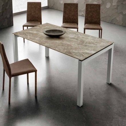 Dining Table in Hpl Marble and Aluminum Effect Made in Italy - Monolith Viadurini