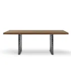 Dining Table in Veneer and Hammered Steel Made in Italy - Strappo Viadurini