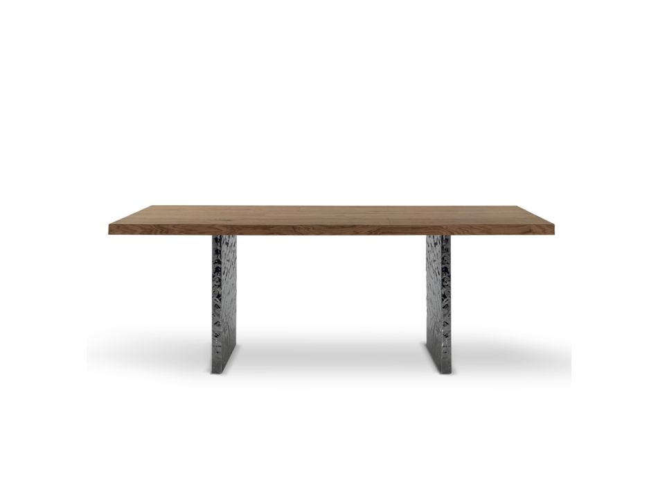 Dining Table in Veneer and Hammered Steel Made in Italy - Strappo Viadurini