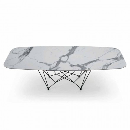 Dining Table in Hypermarble and Steel Made in Italy, High Quality - Ezzellino Viadurini