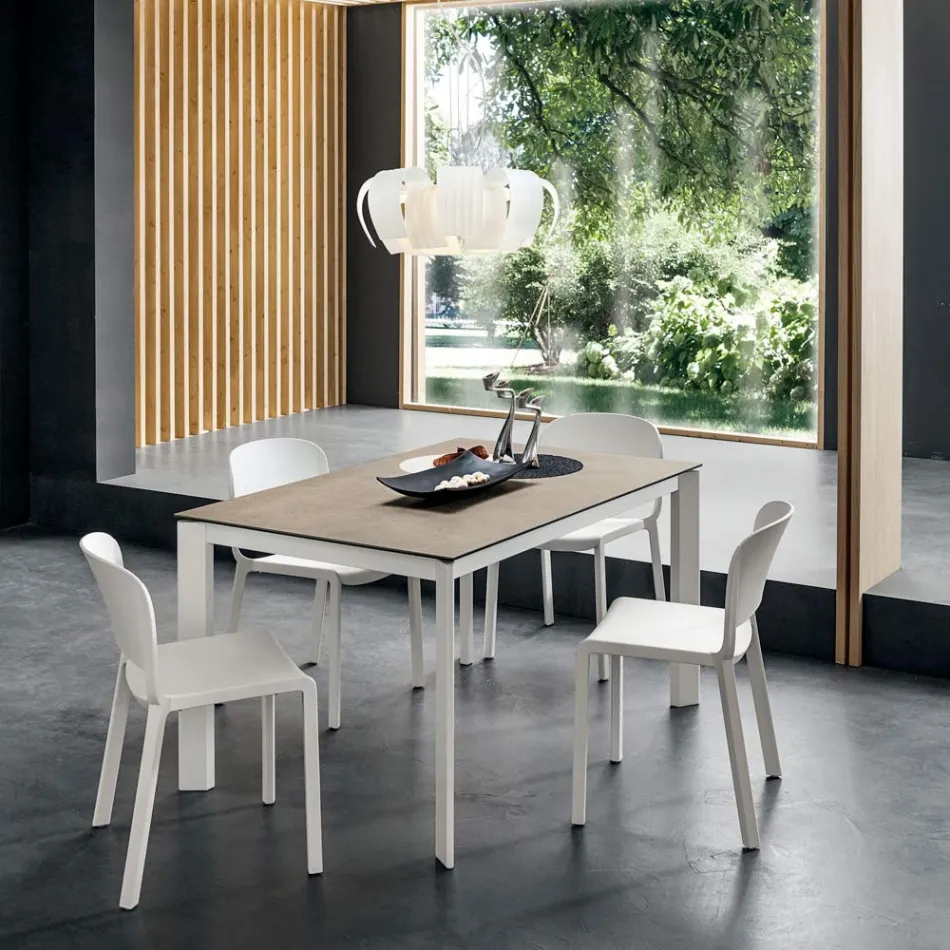 Dining Table in Laminam with Aluminum Structure Made in Italy - Bavaria Viadurini