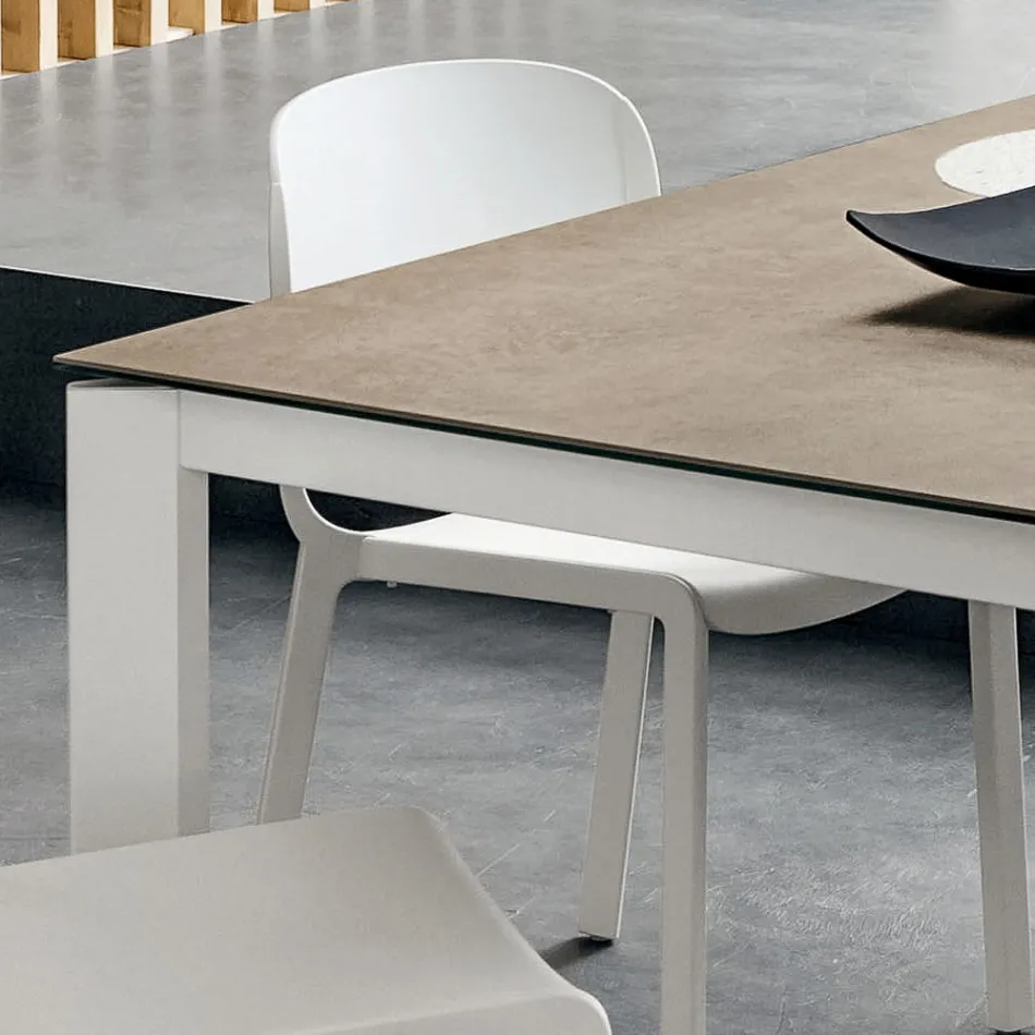 Dining Table in Laminam with Aluminum Structure Made in Italy - Bavaria Viadurini