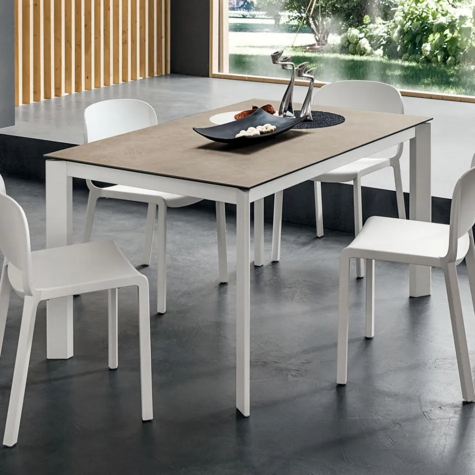 Dining Table in Laminam with Aluminum Structure Made in Italy - Bavaria Viadurini