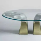 Wooden dining table with glass top, made in Italy, Bartolo Viadurini