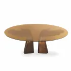 Wooden dining table with glass top, made in Italy, Bartolo Viadurini