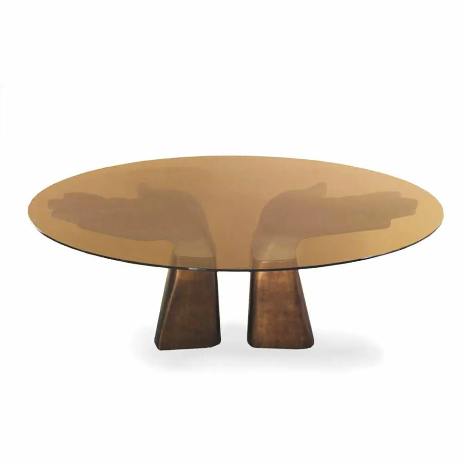Wooden dining table with glass top, made in Italy, Bartolo Viadurini