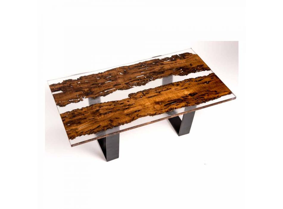 Dining table in Giuda wood and handmade resin briccola Viadurini
