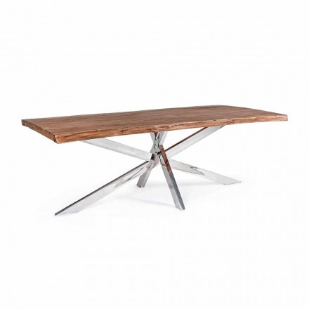 Homemotion Design Wood and Stainless Steel Dining Table - Kaily Viadurini