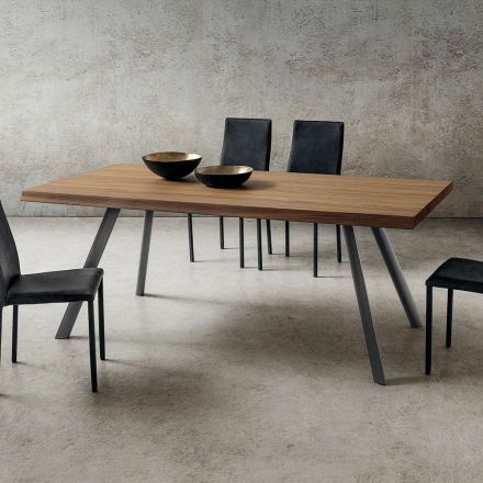 Dining Table in Wood and Aluminum Made in Italy, Precious - Lingotto Viadurini
