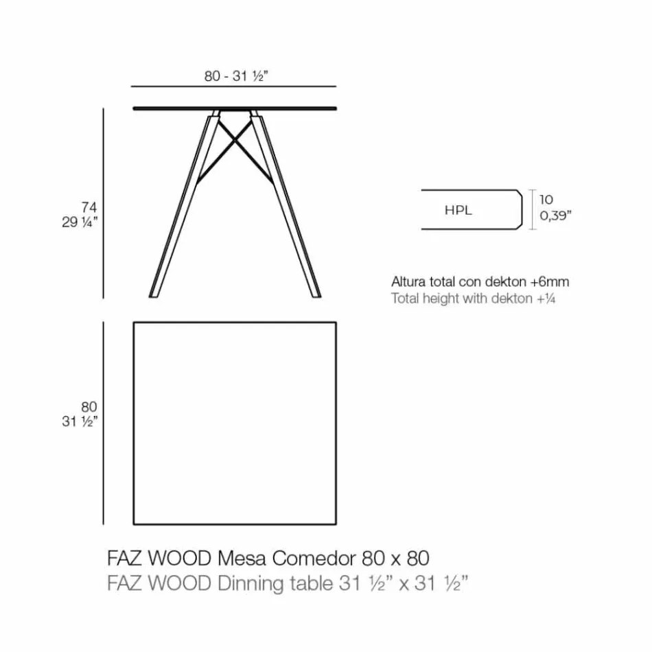 Square Design Wood and Hpl Dining Table, 4 Pieces - Faz Wood by Vondom Viadurini