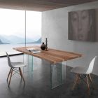 Dining table in solid wood and Marlon glass Viadurini