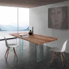Dining table in solid wood and Marlon glass Viadurini