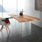 Dining table in solid wood and Marlon glass Viadurini