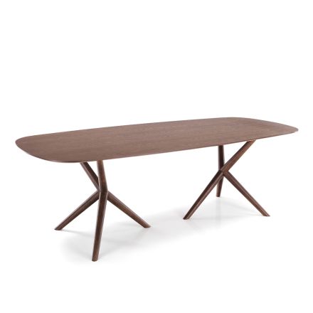 Dining Table in Solid Wood with Dark Walnut Finish - Radio Viadurini