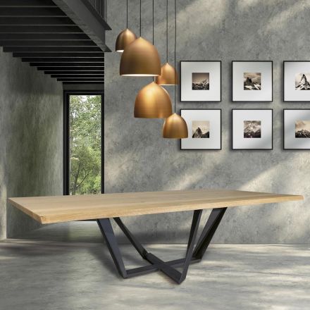 Dining Table in Oak Wood and Iron Gray Metal Made in Italy - Patty Viadurini