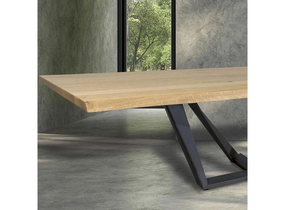 Dining Table in Oak Wood and Iron Gray Metal Made in Italy - Patty Viadurini