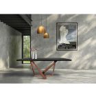 Dining Table in Oak Wood and Nuvolato Copper Color Metal Made in Italy - Patty Viadurini