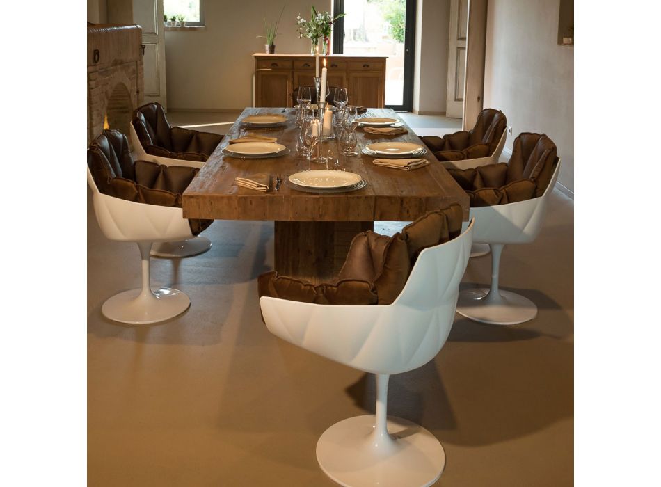Dining Table in Recycled Tropical Wood with Double Base - Slide Viadurini