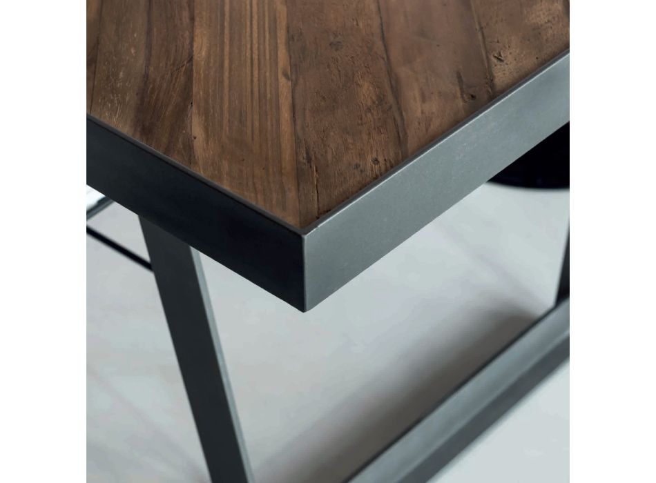 Dining Table in Recycled Tropical Wood and Metal Legs - Slide Viadurini