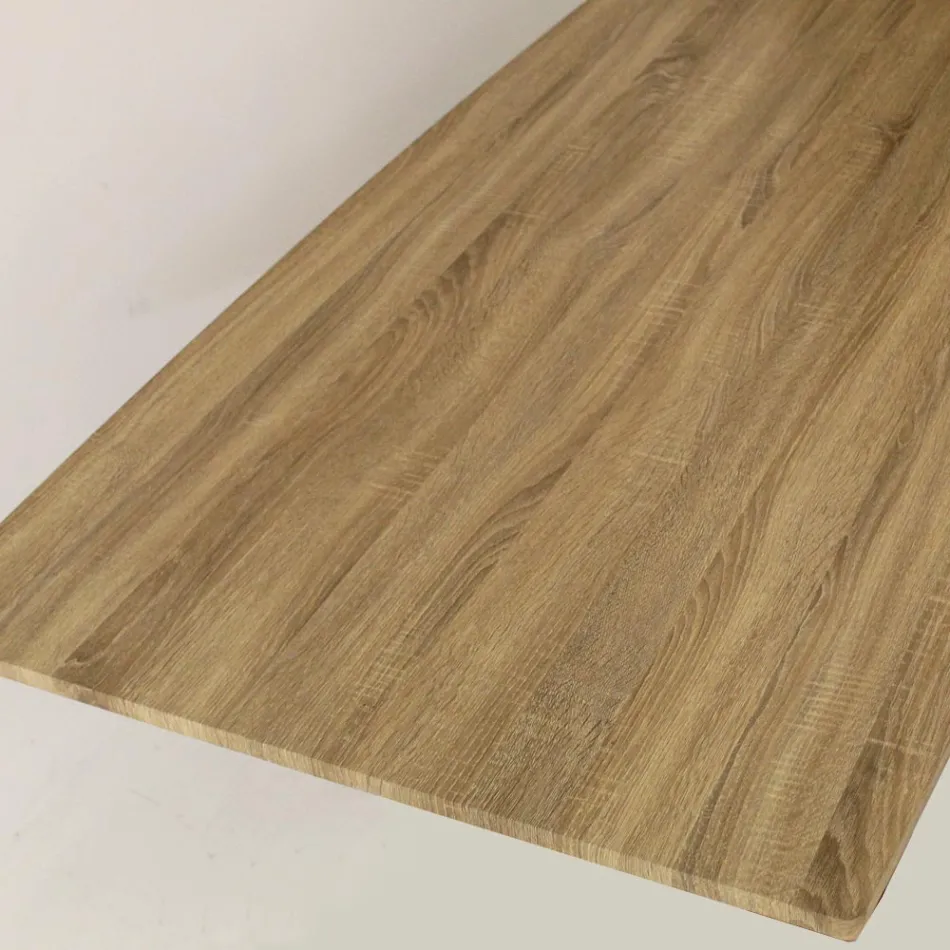 Dining Table in MDF Wood Effect and Black Metal Base - Sunset Viadurini