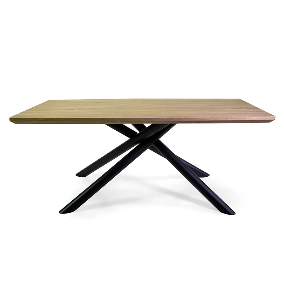 Dining Table in MDF Wood Effect and Black Metal Base - Sunset Viadurini